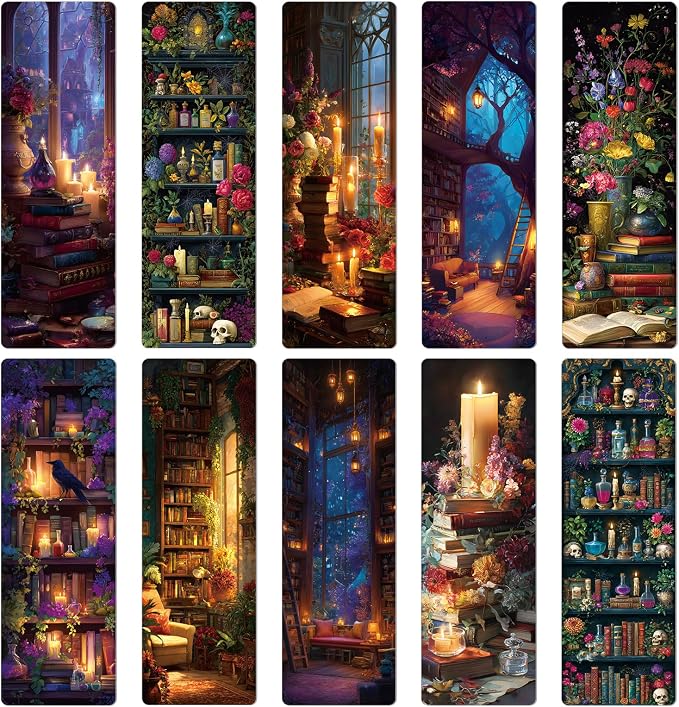 Wxiben Dark Academia Bookmarks Gifts - Wxiben 100Pcs Floral Library Bookshelf Book Marks Fantasy Witchy Apothecary Book Markers Page Clip GIF for Women Men Students Teacher Romantasy Reader Bookish