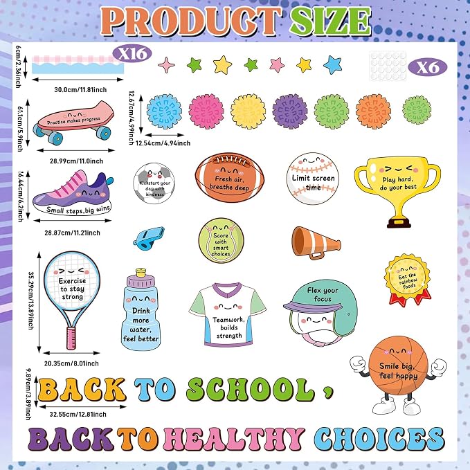 Back to School Bulletin Board Set Healthy Habits Sports Classroom Decoration Motivational Back to Healthy Choices Bulletin Board Cutouts for School Classroom Nurse Office Door Chalkboard Wall Decor