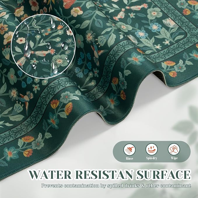 iCasso Aesthetic Floral Desk Mat, L Mouse Pads, Anti-Slip Retro Mousepad with Stitched Edges, Waterproof Computer Pad 11.8"x31.5", Desk Accessories Office Decor for Women(Deep Green)