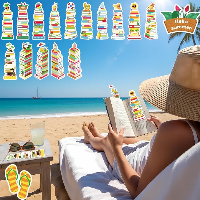 Kolldenn 150 Pcs Book Tracker Bookmarks Bulk 6.3 x 1.97 Inch Bookshelf Love to Read Bookmarks Paper Tracking Double Sided Reading Page Markers for Back to School Reading Lover(Summer)
