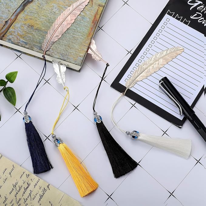 18 Pcs Metal Feather Bookmark with Tassels Vintage Gifts for Women Men Teacher Student Graduation Birthday Gifts Feather Shaped Bookmark Assorted Colors Metal Page Markers for Book Lover
