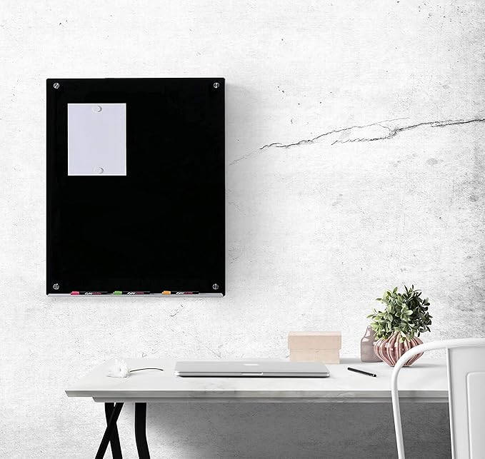 Audio-Visual Direct Magnetic Black Glass Dry-Erase Board Set - 40" x 30" - Includes Magnets, Hardware & Marker Tray