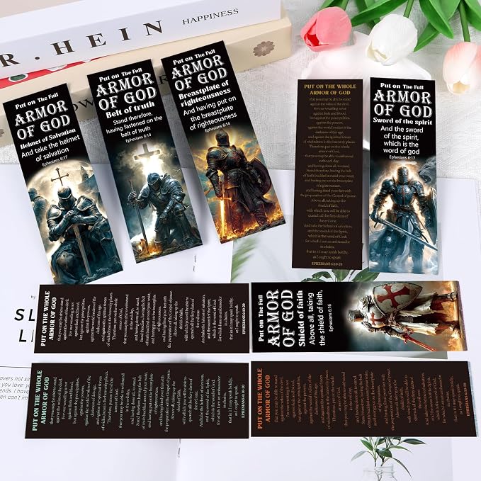 Full Armor of God Bookmarks Gifts - Cosmisun 120Pcs Christian Bible Verse Bookmark Paper Religious Knight Scripture Catholic Book Mark Page Markers Clip for Book Lover Bible Study Sunday School Church