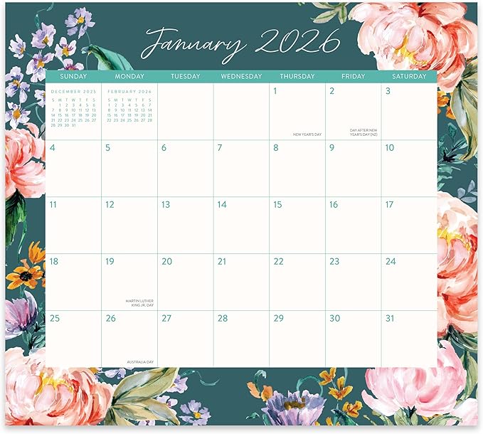 Orange Circle Studio 2026 Magnetic Monthly Fridge Calendar, Bella Flora, August 2025 - December 2026, 9.5" x 8.4", Daily Aesthetic Planner Notepad with Magnet for Refrigerator, Easy Organizer for Grocery List, Appointments