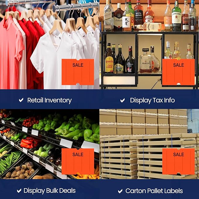 Perco 2 Line Fluorescent Red "SALE" Labels - 8 Rolls, 1 Sleeve, 6,000 Blank Price and Date Gun Labels for Perco 2 Line Price and Date Guns - Made in USA
