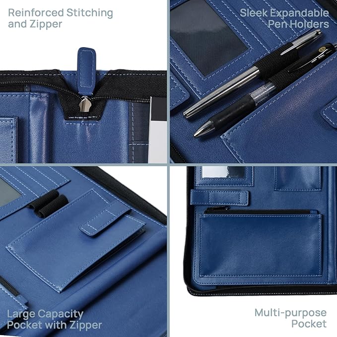 Premium Leather Zippered Padfolio for Professionals | Sleek Executive Organizer for Notepad, Cards, Documents | Ideal Business Portfolio for Interviews, Conferences, and Daily Use