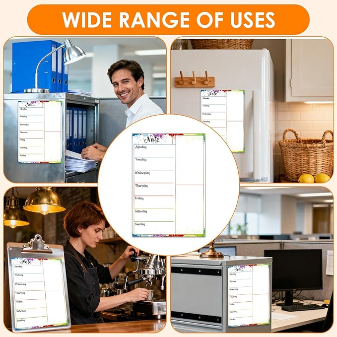 Magnetic Weekly Meal Planner for Refrigerator, 8x12'' Dry Erase Menu Board, Stain Resistant Whiteboard, Strong Magnetic Backing, Ideal for Families, Students, Roommates, Notes, Grocery Lists (C)