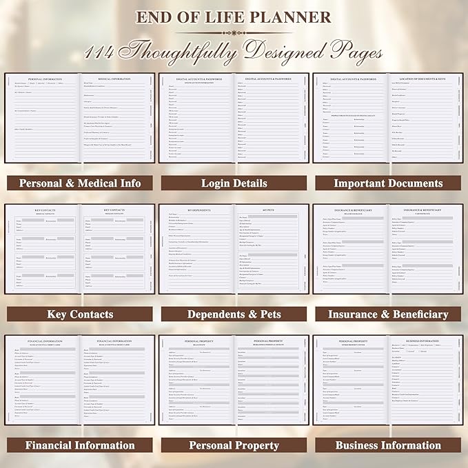 Lanpn End of Life Planner Death Organizer with Tabs, Final Wishes & Financial Estate Planning Journal, When I Die Journal for Senior, Before Death Life and Care Plan Book, Brown, Leather Hardcover