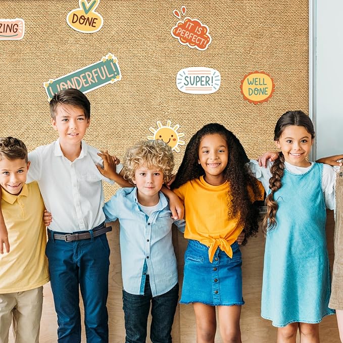 Mindsoft Bulletin Board Paper 48'' x 107'' Class Boards for Classroom Bulletin Boards Everyone is Welcome Classroom Board Decor Pillows Curtains Crafts(Burlap,1 Pc)