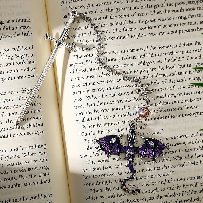 Vintage Fourth Wing Bookmark with Purple Dragon-Fantasy, Aesthetic and Unique Sword Bookmarks Accessories, Gifts for Reading Women, Men, Book Lovers, Girls, Teens, Teachers and Students