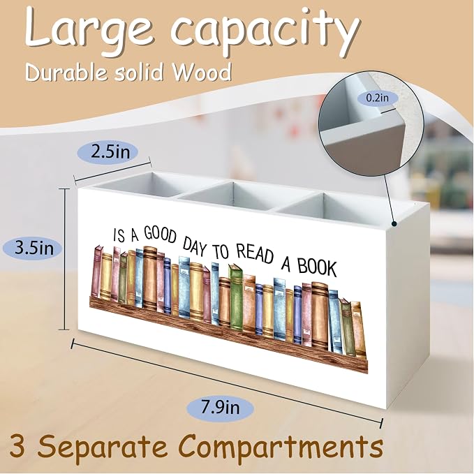 Bookmark Holder, Book Pen Pencil Holder for Classroom Book Club Desk, Books Club Gift, Room Home Office Decor, Books Makeup Brush Toothbrush Holders Organizer for Reading Corner Room Library