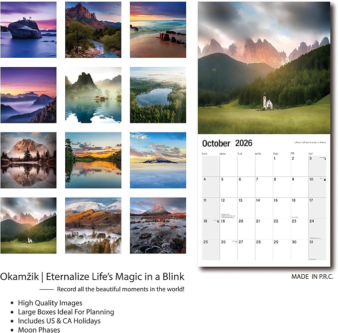Wall Calendar 2026 Planner Calendar - Whispers of nature Hangable Monthly Wall Calendar with Large Blocks for Organizing & Planning, Academic Schedule, Home, Office & family, Thick & Sturdy Paper (12"x24" Open)