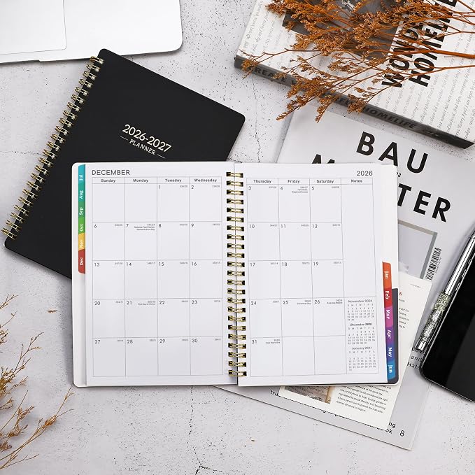 2026-2027 Planner - Planner/Calendar 2026-2027, Jul. 2026 - Jun. 2027, Weekly & Monthly with Tabs, 6.3" x 8.4", Back Pocket + Twin-Wire Binding - Mystic Black