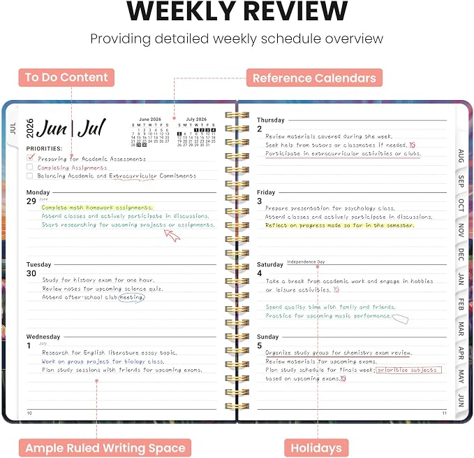 Planner 2026-2027, Monthly and Weekly Calendar Academic Planner July 2026 - June 2027, Hardcover Student Teacher Planning Agenda Book with Tabs, Perfect for Office School Supplies, A4 (8.5" x 11") - Radiant Pastures