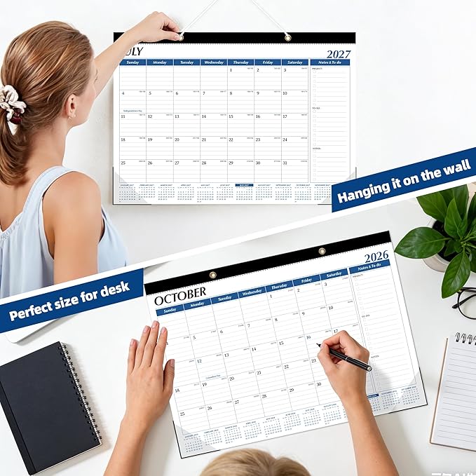 ZTX Desk Calendar 2026-2027,18 Months Calendar from July 2026 to December 2027,17" x 12" Large Calendars 2026-2027 Monthly Planner with Plastic Cover for Teacher Home Desk Top