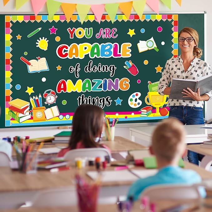 gisgfim Welcome Back to School Bulletin Board Decorations Set Colorful Classroom You are Capable of Amazing Things Paper Cutouts Motivational Bulletin Board Decor for Nursery Teachers Chalkboard Wall