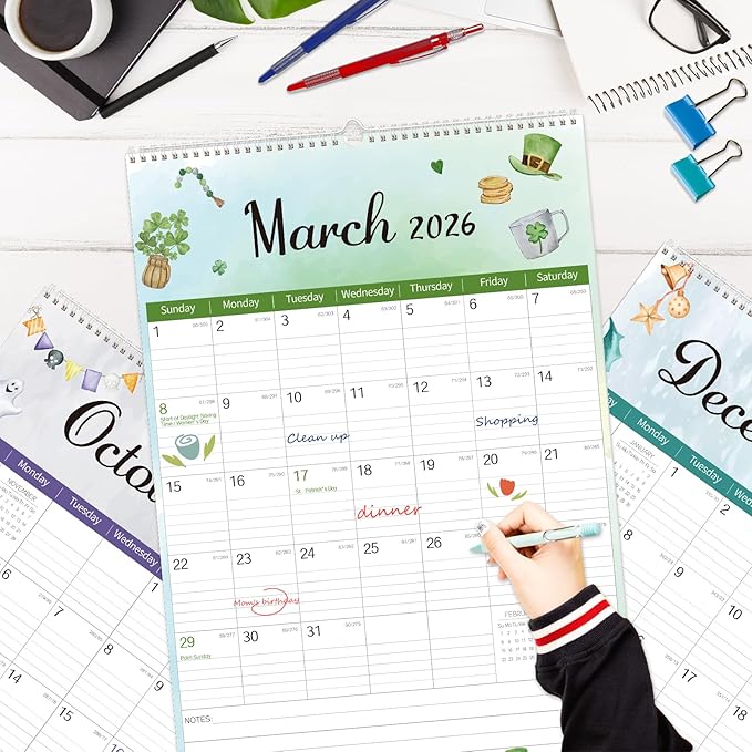 GuassLee Large Wall Calendar 2026-2027, 22"x15" Vertical Wall Calendar 2026, Jan. 2026 to Jun. 2027, 18-Month Paper Hanging Planner Wall with Julian Date for Office Home Planning & Organizing