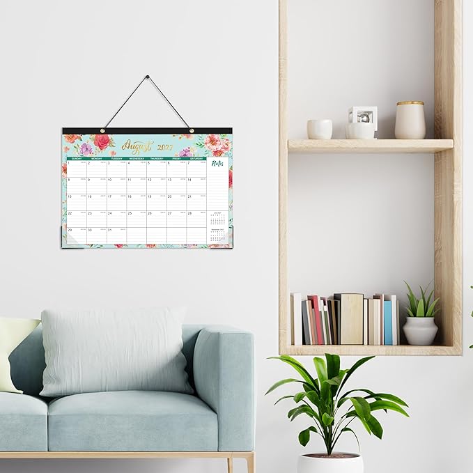 Desk Calendar 2026-2027 - 18 Monthly Desk/Wall Calendar, Jul. 2026 - Dec. 2027, 17" x 12", Thick Paper with Corner Protectors, Large Ruled Blocks - Floral