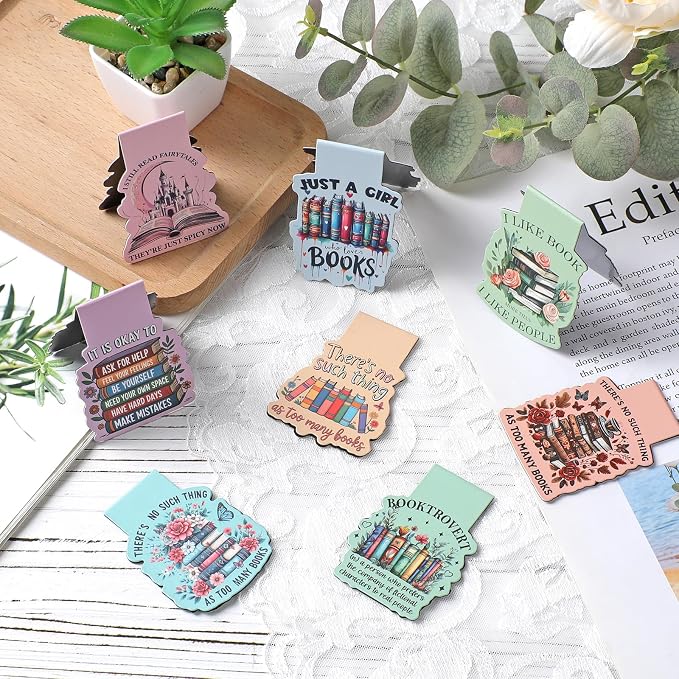 Bookish Magnetic Bookmark Gifts - 8 PCs Cute Bulk Book Marks Book Lover Charm Aesthetic Flower Magnets Page Markers for Reading Women Readers Students Teachers School Birthday Accessories