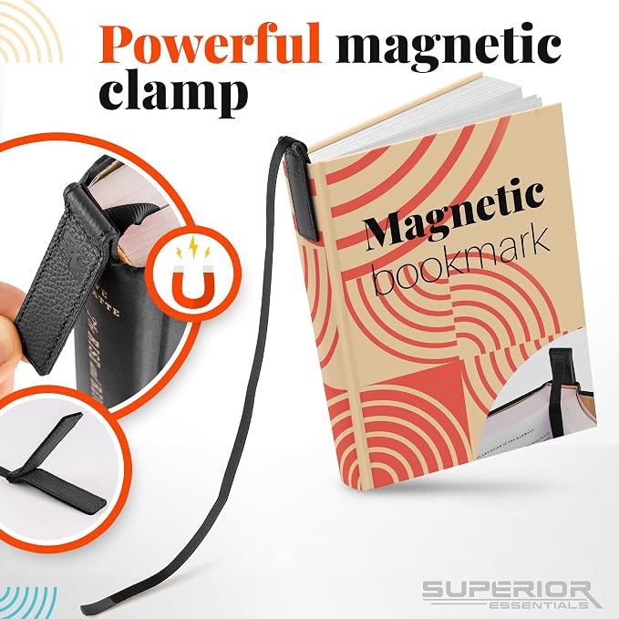 Superior Essentials Planner Magnetic Bookmark - Genuine Leather, Single Long Ribbon Bible Bookmark for Book Lovers - Amplify Your Love for Books with Our Elegant Ribbon Page Marker (3PC, Black)