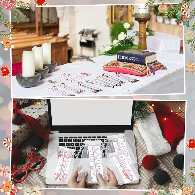 Dispowreath 24 Pcs/12 Sets Jesus is the Sweetest Gift, Include 12 Xmas Romans 6: 23 Bookmark 12 Bible Verse Ballpoint Pen for Christmas Church Prizes Party Favors