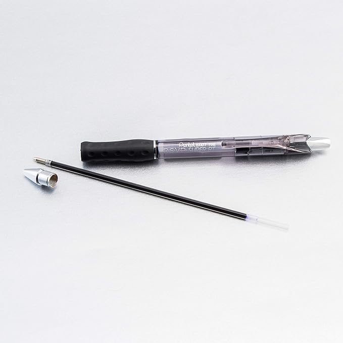 Pentel RSVP Super RT Ballpoint Pen, (0.7mm) Fine Line, Black Ink, Box of 12 (BX477-A)