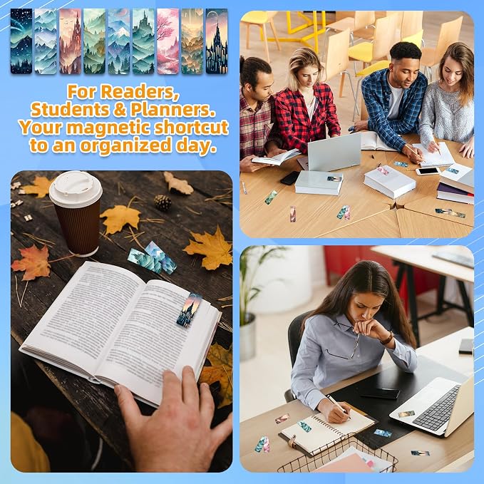 100 Pcs Magnetic Bookmarks Bulk, Cute Magnet Bookmark Page Clips - Magnetic Book Marks for Reading, Book Lovers, Teacher, Students, Women, Men – Party Favors, Teacher Gift, Bookmark Gift (Landscape)