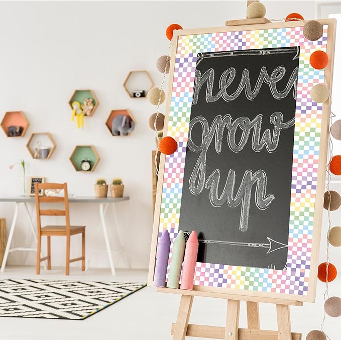 66 ft Colorful Checkered Bulletin Board Border Checkered die-Cut Border Trim Paper Cutouts roll for School Chalkboard Bulletin Board Window Wall Home Offices Party Funny Decor