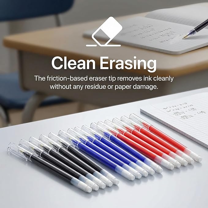 Volcanics Erasable Gel Ink Pens 20 Pack – 7 Black, 7 Blue, 6 Red Heat Erasable Gel Pens, Smooth Writing, No Refill Needed, No Smudge, for School, Office, Journaling, Note Taking