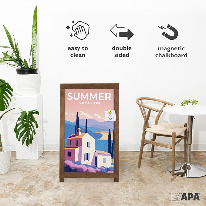 Ilyapa 2 in 1 A Frame Sign Holder and Chalkboard Easel - Dual Sided Magnetic Chalk Board - Display for Businesses Outdoor - 28x41 - Barnwood Brown