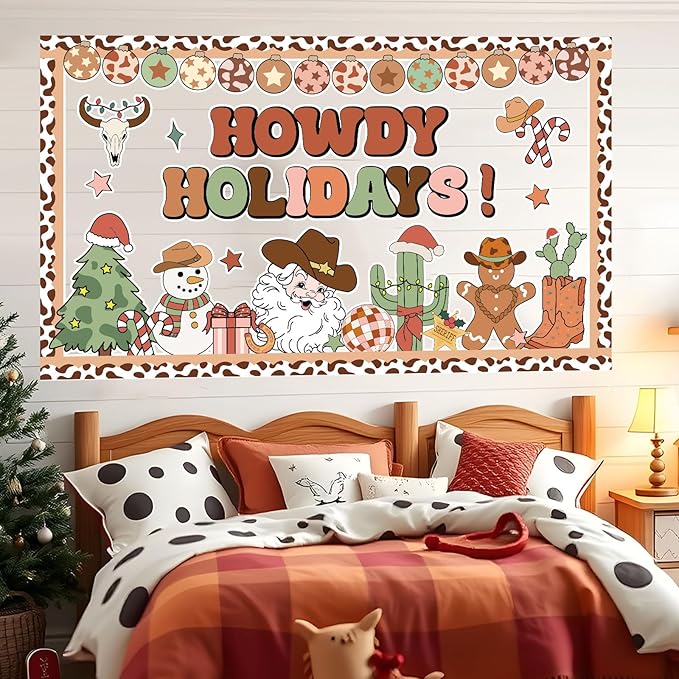 Christmas Western Cowboy Bulletin Board Decoration Set Christmas Theme Cutouts Wild West Classroom Decoration Cowboy Howdy Holidays Classroom Decoration for School Chalkboard Xmas Party Decor