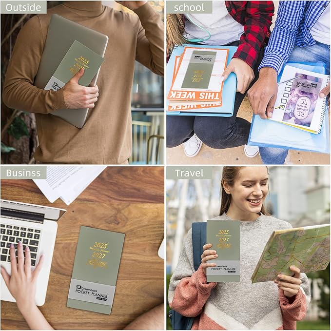 3 Pack 2025-2027 Pocket Monthly Planner 2 Year Small Size Mini Pocket planner Academic Planner With Daily Quotes Hardcover Agenda Book Perfect Organizer for Purse,Planning, Organizing, and Office Use