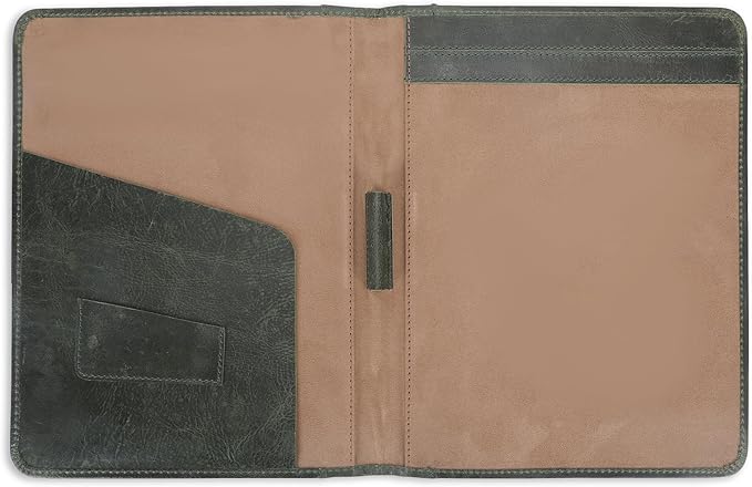 Heavy Duty Buffalo Leather Legal Pad Portfolio Handmade Executive Notebook Binder, Professional Padfolio Organizer Gift for Men and Women Genuine Leather Resume Document Holder (Green)