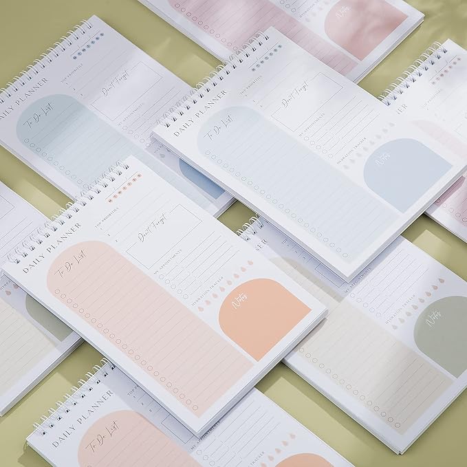 Daily Planner To Do List Notepad 60 Undated Pages,Almond,Twin-ring Spiral Bindling 6x9 Inch Desktop Daily Planning Notepad with Protective Cover,Notebook for Daily Tasks, Water Intake, Habit Tracker