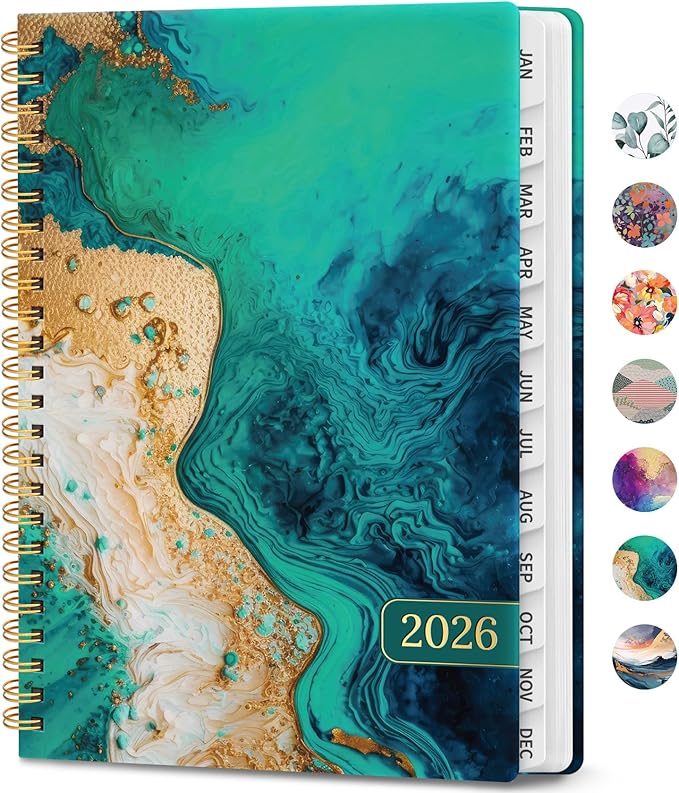 2026 Planner, Weekly and Monthly Calendar Planner Book, January 2026 - December 2026, Hardcover Spiral Planner with Monthly Tabs, Notes Pages, Perfect for Women & Men, A5 (6.4" x 8.5") - Ocean