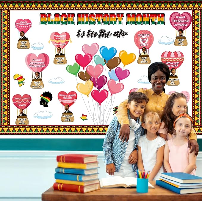 Black History Month Bulletin Board Decoration Set Valentine's Day Classroom Decorations February African American Cutouts February Heart Craft Cutouts for Teacher School Door Wall Decor Supplies