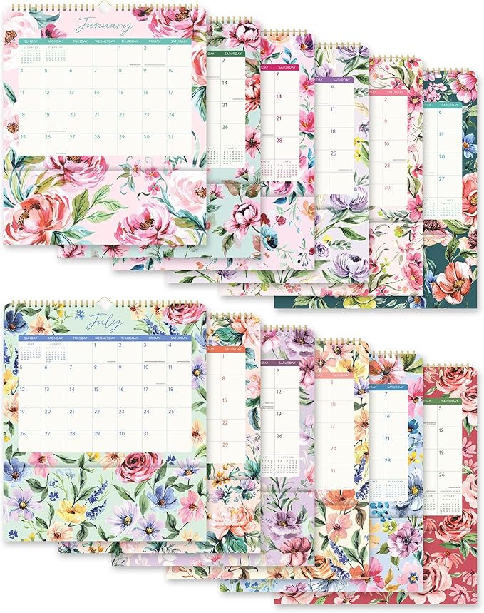 Orange Circle Studio Pockets Plus Wall 2026 Calendar, Bella Flora, Large Monthly Planner, Hanging Organizer, Aesthetic for Home Office, Classroom, School, Family Calendar, Easy Planning & Organizing
