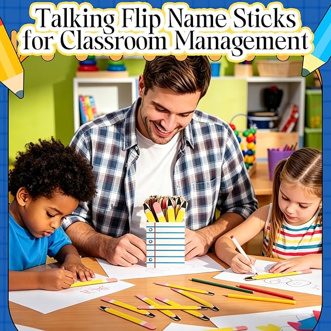 Gueevin 121 Pcs Pencil Flip Name Sticks with Notebook Storage Cup Classroom Talking Flip Sticks Teacher Student Management Grouping Tool for Educational Learning Classroom Supplies