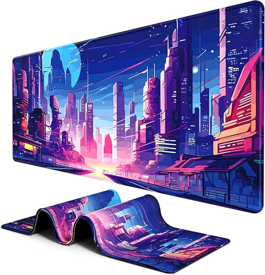 BOSOBO Large Mouse Pad, Desk Pad, XXL XL Extended Gaming Mouse Pad, Desk Mat for Office & Home, Long and HugeKeyboard Mat,Desktop Full Cover 31.5 x 11.8 Inches, Anime Tokyo Cyberpunk
