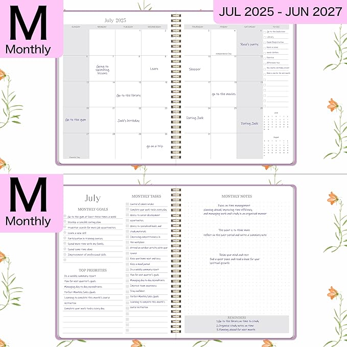 2026-2027 Monthly Planner, Jan 2026-June 2027, B5 (7" x 9"), 2 Year Monthly Planner, 24 month Calendar, Simple Calendar Planner Notebook Soft PVC Cover, Suitable for Schools & Offices, Purple