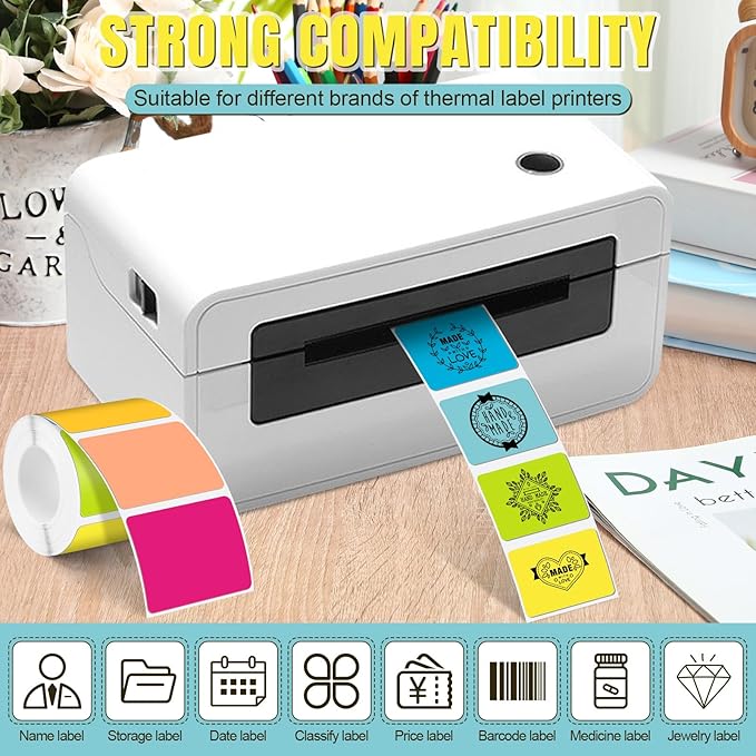 Ctosree 240 Pcs/ 1 Roll Square Thermal Sticker Labels Self Adhesive Direct Thermal Labels Multipurpose Printer Paper for DIY, Name Tag, 1.18 x 1.57 inches/ 30 x 40 mm(Vibrant Color)