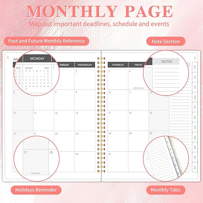 Academic Planner 2025-2026, 8.5" x 11" Weekly & Monthly Calendar from July 2025-June 2026, 12 Month Daily Planner with Tabs & Elastic Closure, Ample Writing Space, Perfect for Office, Home and School