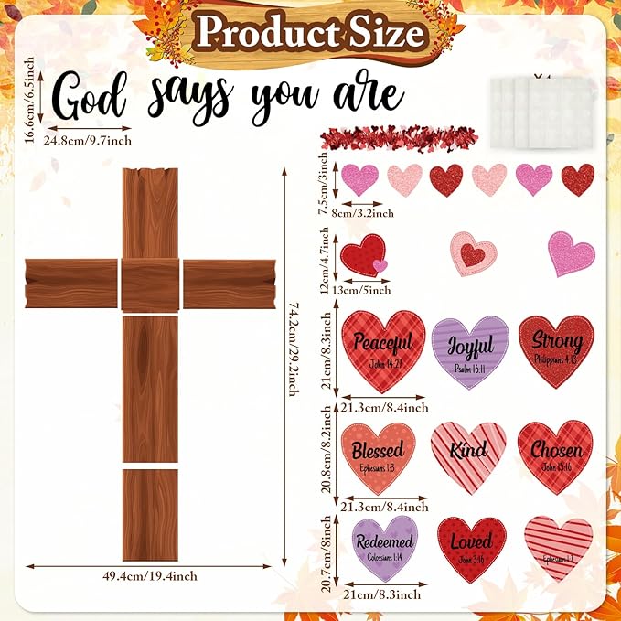 Pasimy Religious Valentine's Day Bulletin Board Set 3D Valentines Christian Classroom Decorations Bible Verse Cross God Says You are Bulletin Board Cutouts for Church Library Sunday School Supplies