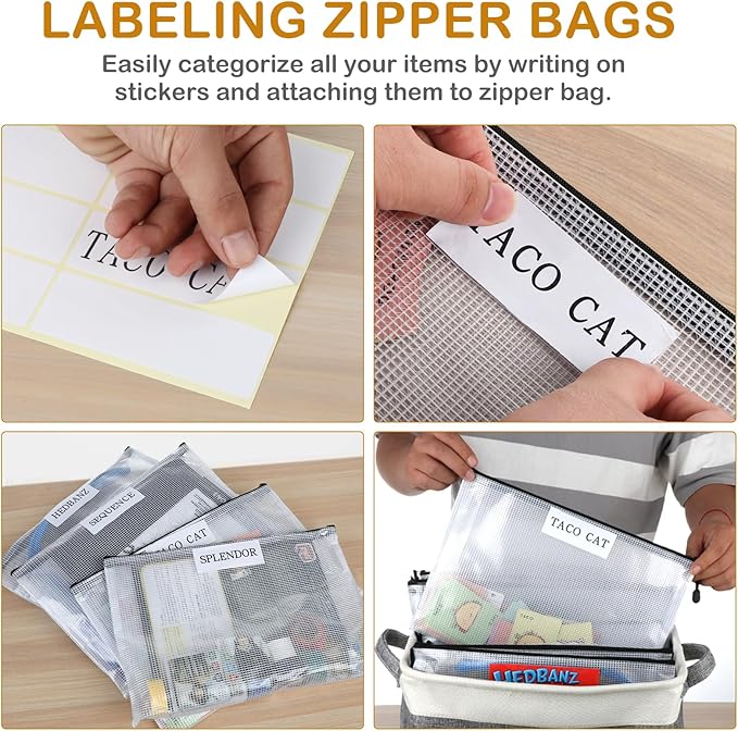 Board Game Storage Kit Include Storage Basket and 10pcs Zipper Bags, Board Game Organizer with Writable Stickers and Dispensing, Suitable for Puzzle Storage, Toys, Document (1 Pack-Grey)