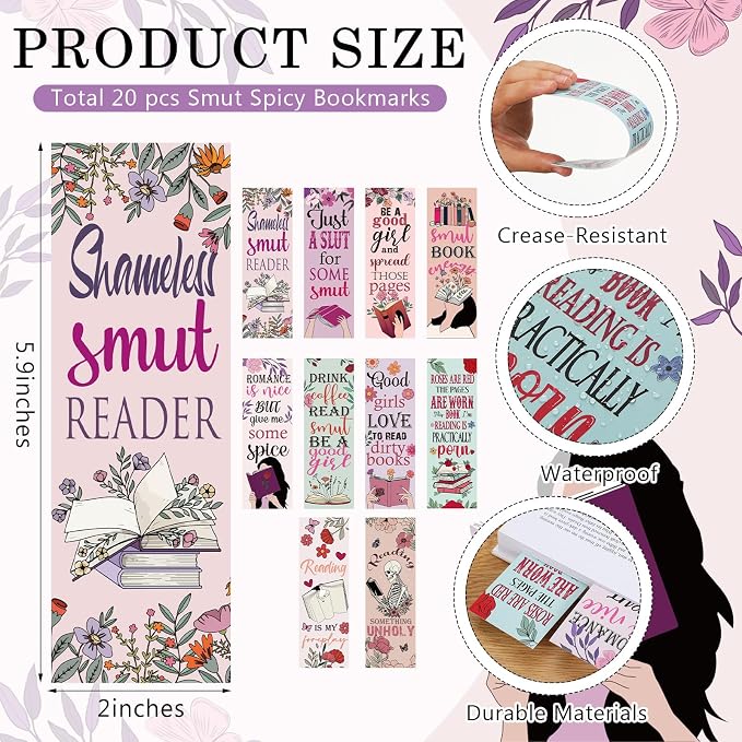 Affrolling 60 Pcs Smutty Bookmarks and Pens Merch Double Sided Dark Romance Smutty Spicy Book Lover Gifts Romantasy Skeleton Page Marker Clip Gifts for Women Teachers Reading