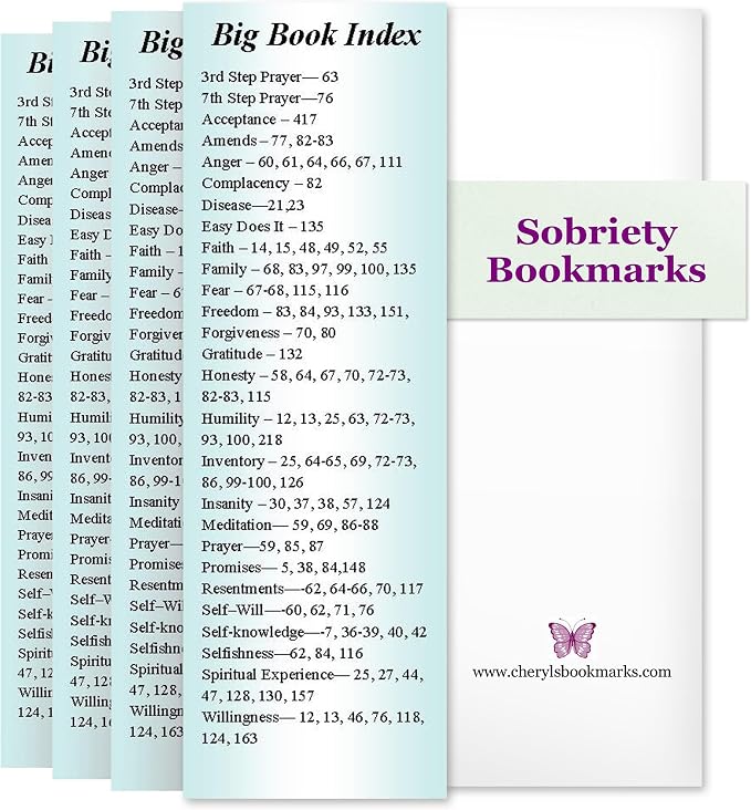Alcoholics Anonymous Big Book Index Bookmarks - 2x6 AA Bookmarks for Women and Men with Key Topics and Pages, AA Sobriety Gifts, Addiction Recovery Gifts,7 by Cheryl's Bookmark (Green)