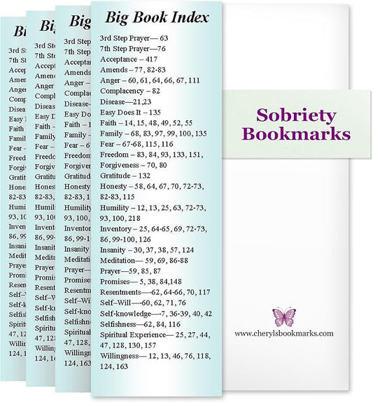 Alcoholics Anonymous Big Book Index Bookmarks - 2x6 AA Bookmarks for Women and Men with Key Topics and Pages, AA Sobriety Gifts, Addiction Recovery Gifts,7 by Cheryl's Bookmark (Green)