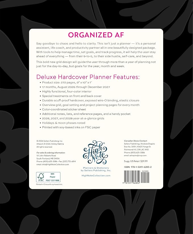 High Note 2027 Planner, 17-Month Weekly & Monthly Hardcover Planner: August 2026 to December 2027, 9" x 10", Organized AF with Notes, Lists & Reference Pages + Sticker Sheet
