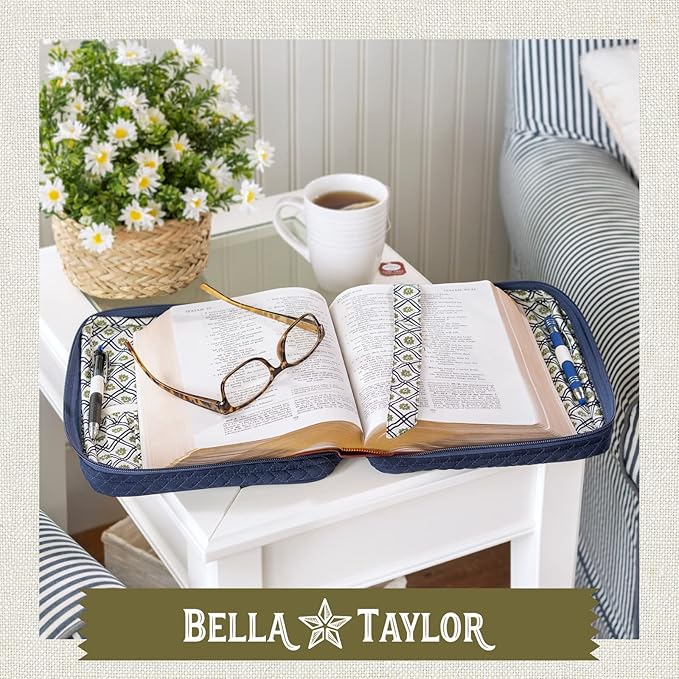 Bella Taylor Quilted Bible Cover for Women - Large Study Bible Case - Vintage Navy