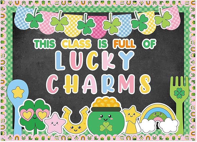 Gersoniel 72 Pcs St. Patrick's Day Shamrock Bulletin Board Decoration Set for Classroom, DIY Photo Crafts Bulletin Board Cutouts for Holiday Chalkboard Wall Decor School Supplies